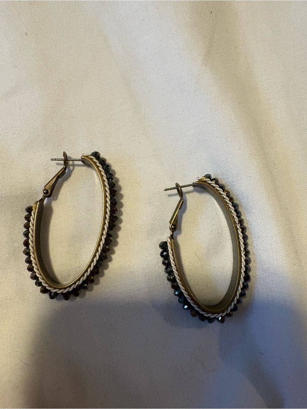 Gold Hoop Earrings with Black Crystal Accents